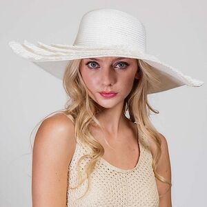 Beloved Millinery Gorgeous White Fringed Fine Wide Brim Straw Hat Spring Summer